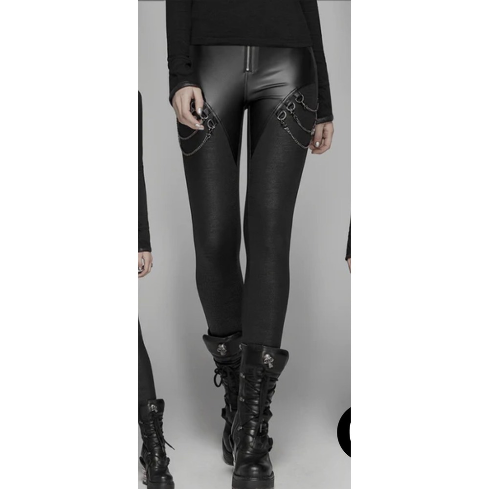 ELASTIC CRACKLE LEATHER PUNK ROCK LEGGINGS Womens Medium - Picture 2 of 9
